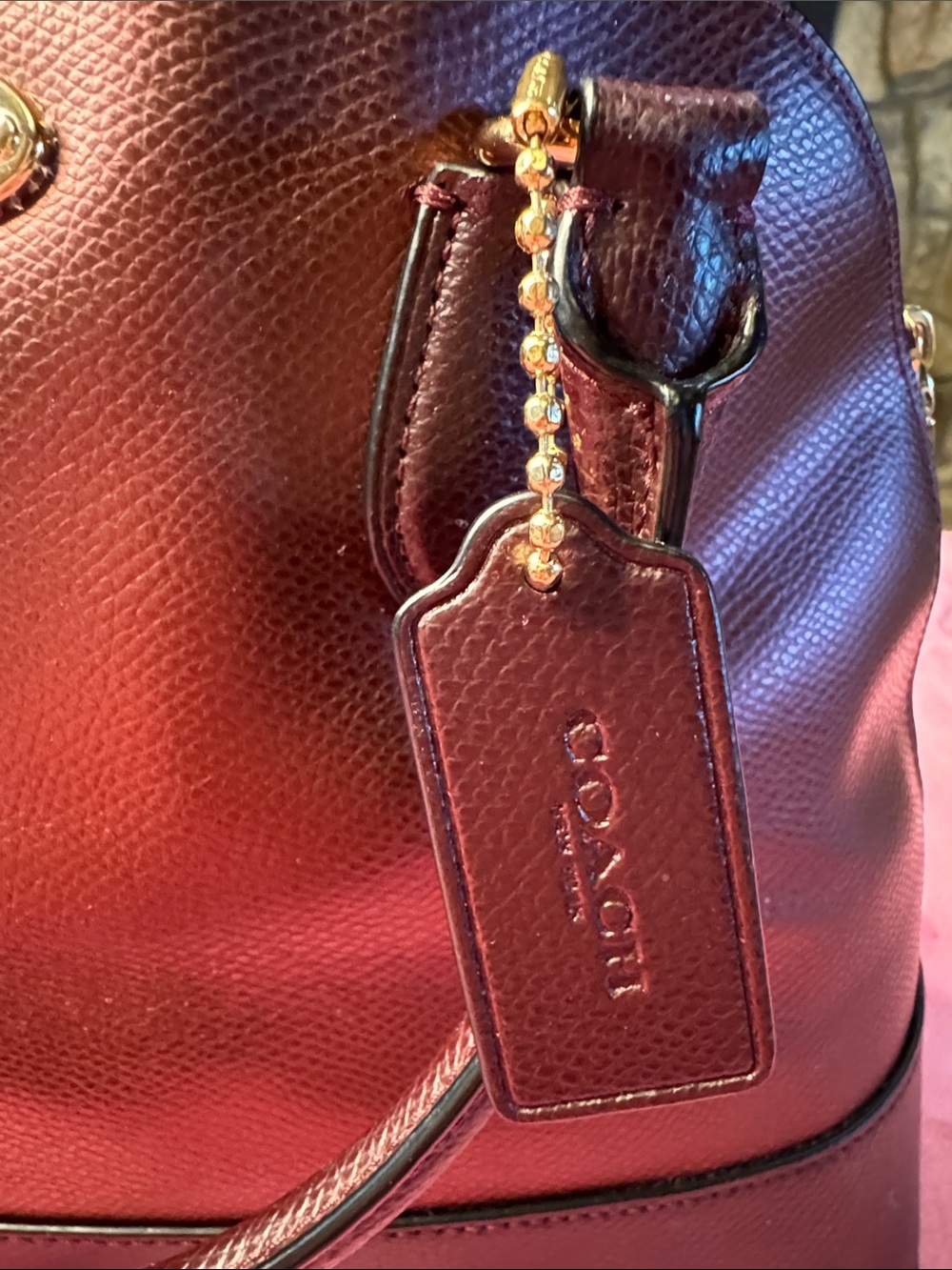 Coach Metallic Purple Pebbled Dome Satchel Gold Chain Strap Excellent - Picture 14 of 15